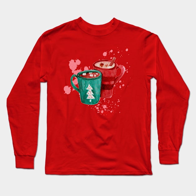 A Heartwarming Christmas Wish Over a Cup of Coffee Long Sleeve T-Shirt by Artistic Design